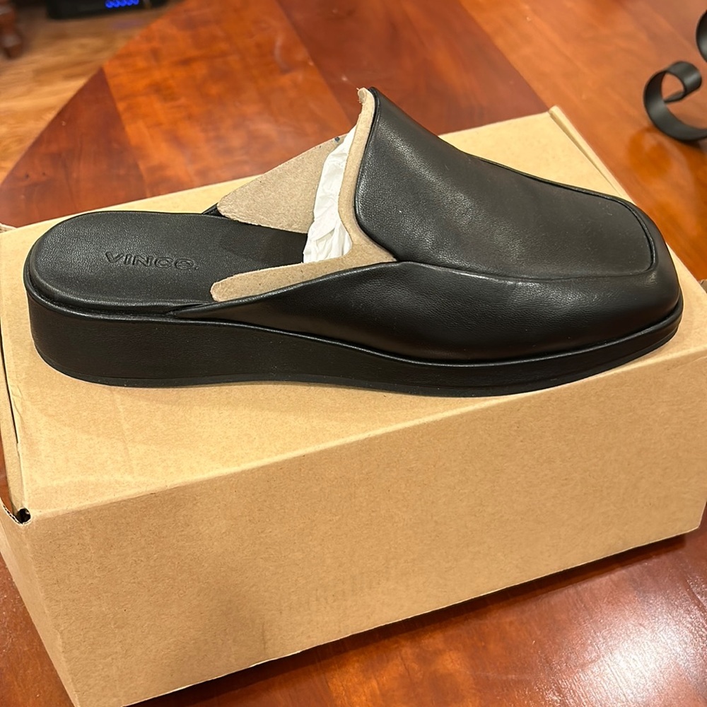 Vince Black Leather Mules